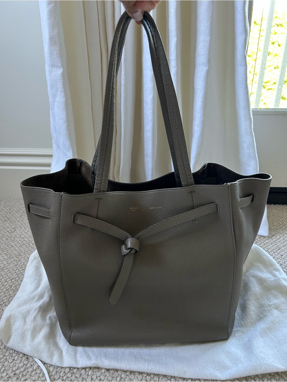 Celine Leather Small Cabas Phantom w/ Belt in Taupe